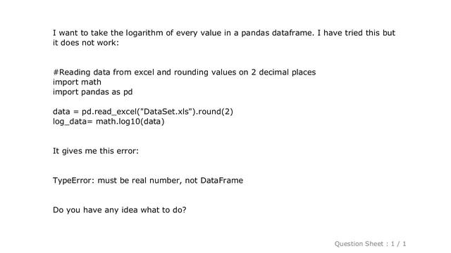 Pandas : How to use math.log10 function on whole pandas dataframe смотреть онлайн