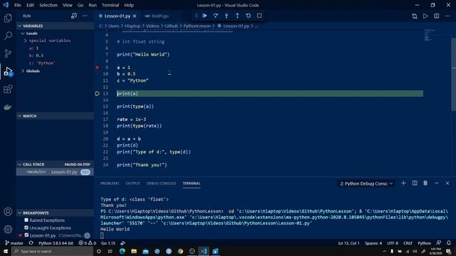 Quick Python Lesson 01 Variables Int Float, and String 1 смотреть онлайн