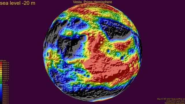 Vesta, Prime Hemisphere, fictional sea level change 20000 - -20000 m смотреть онлайн