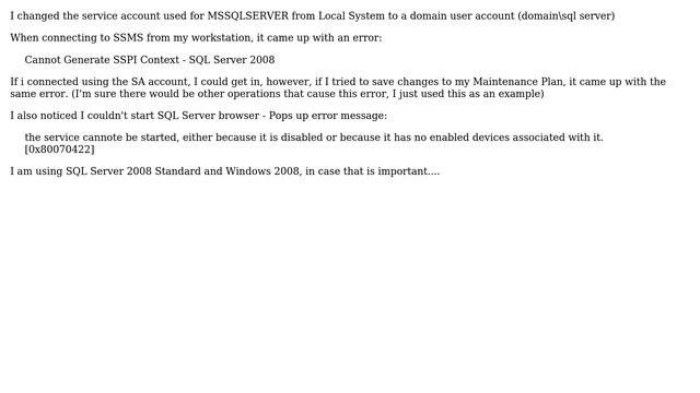 DevOps & SysAdmins: Cannot Generate SSPI Context - When changed Service Account - SQL Server 2008 смотреть онлайн