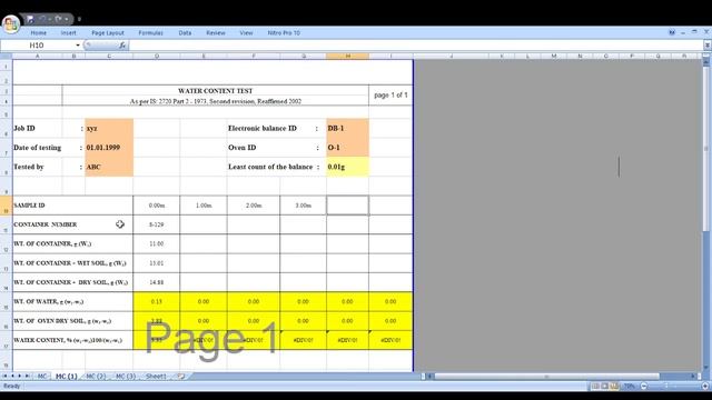 Natural Moisture Content Calculation in Excel Sheets смотреть онлайн