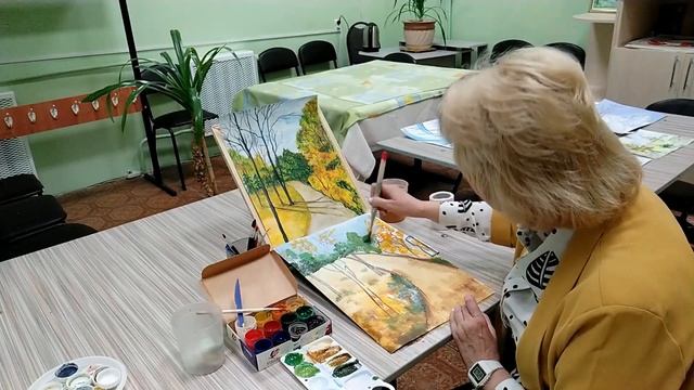 Занятие №2 на тему: «Тропинка в осеннем парке». Гуашь, лист А-3. смотреть онлайн