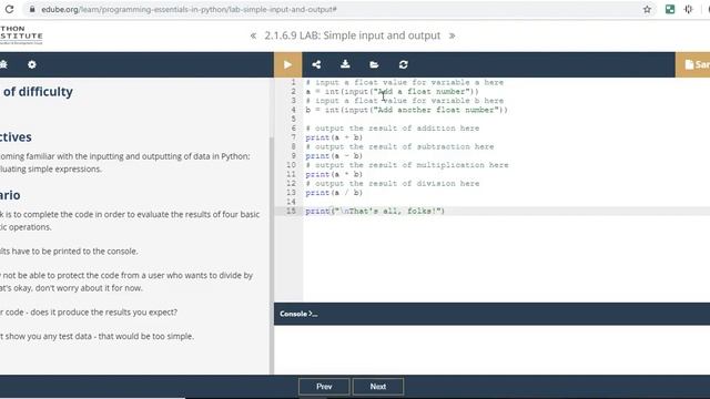 Python Essentials 2.1.6.9 Lab Simple Input And Output смотреть онлайн