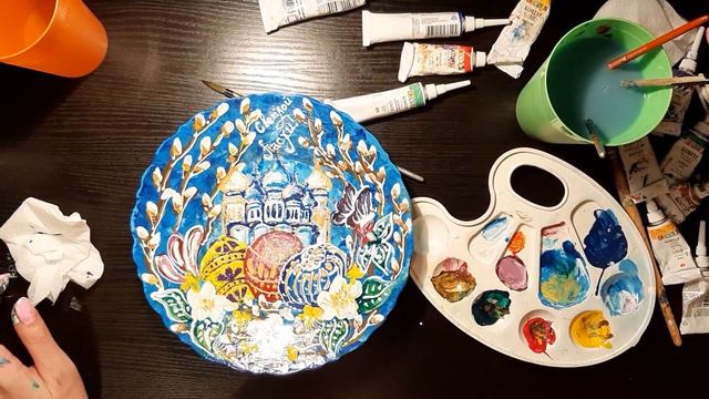 Роспись тарелки к празднику Пасха акриловыми красками часть 3 смотреть онлайн