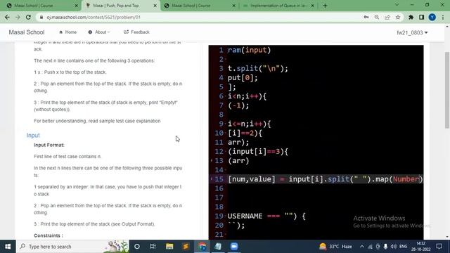 Stack Operation Push,Pop,Peek DSA Solution MASAI #masai #dsa смотреть онлайн