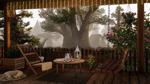 Cozy Terrace in the Woods Ambience | Relaxing Rain Sounds for Sleep, Study and Stress Relief смотреть онлайн