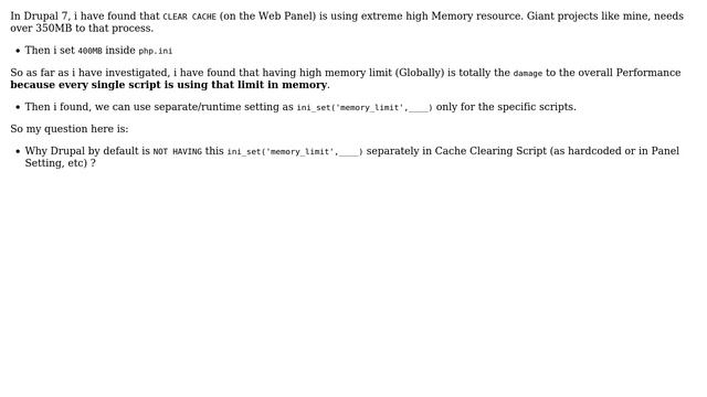 Drupal: Why Drupal doesn't use special Memory Limit (ini_set) in Cache Clearing Script? смотреть онлайн