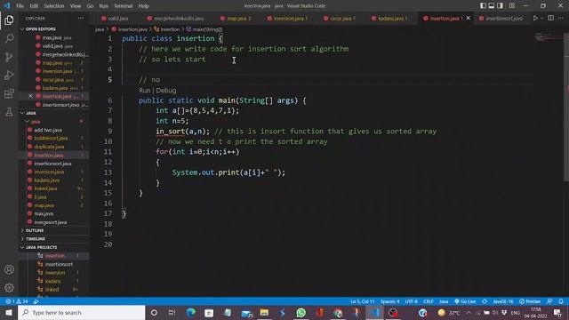 Insertionsort algorithm /implementation/using java/java смотреть онлайн