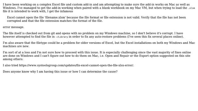 Why do I get the 'Excel cannot open the file '(filename).xlsm' error with a file on Mac but not... смотреть онлайн