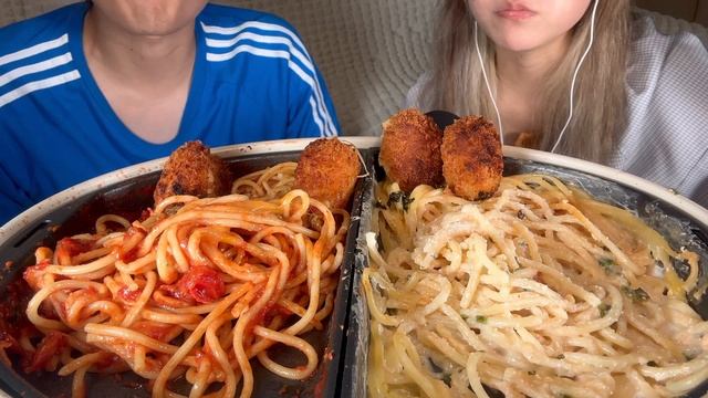 【ASMR】明太クリームパスタvsトマトパスタで爆食いなのだ【モッパンMukbank 咀嚼音】