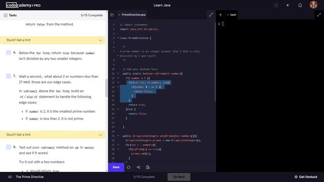 Learn Java - 6.3 Java Loops PrimeDirective Exercise | Codecademy Walkthrough смотреть онлайн