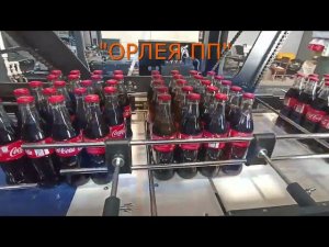 Упаковка стеклянных бутылок в термоусадочную пленку на подложке. Упаковочная машина МТУ ОРЛЕЯ ПП