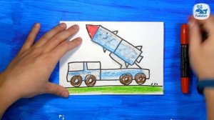 Рисуем Открытку на 23 февраля, Ракетные войска + Палатка и костер, урок рисования открытки