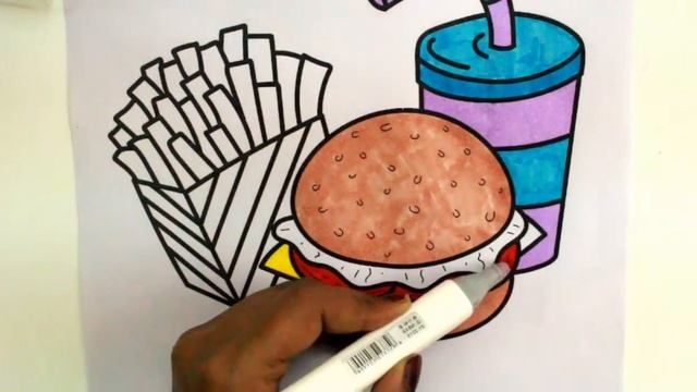 Draw Color Paint Burger, Pizza, French Fries colouring Page and Learn Colors for Kids смотреть онлайн