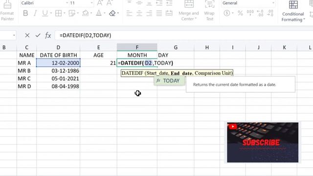 Ms Excel Age Formula (Year , Month , Day) смотреть онлайн