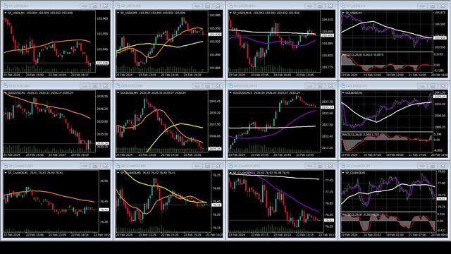 02-25-2024 Us@0000 London Session GOLD . OIL . USD Charts Movement RECAP XAU.XTI 米ドル.黃金.原油.指数の動再放送