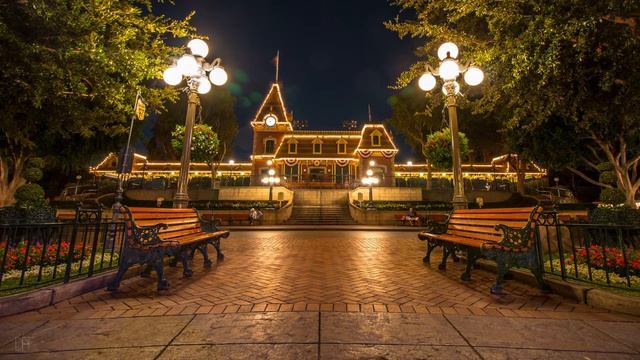 Картинка город. США, Анахайм, деревья, ночь, HDR, парк, Калифорния, скамейки, JPEG смотреть онлайн