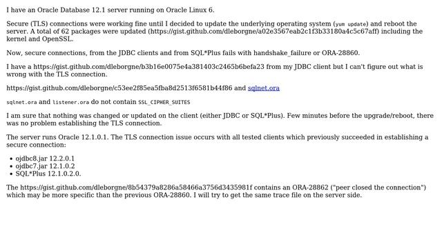 Databases: Oracle JDBC TLS connection fails (handshake_failure) after OS upgrade смотреть онлайн