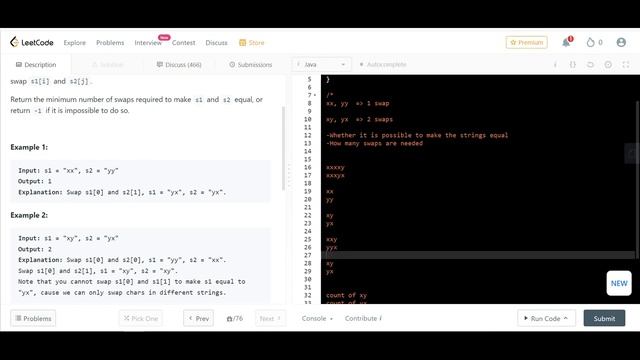 Minimum Swaps to Make Strings Equal | LeetCode 1247 смотреть онлайн