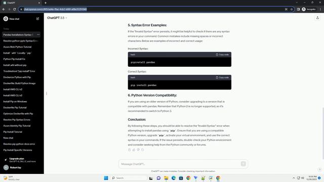Python Pip Install Pandas Invalid Syntax