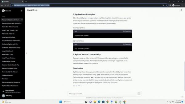 python pip install pandas invalid syntax
