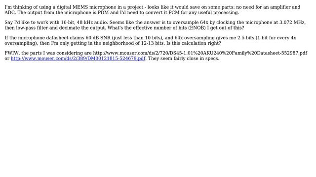Electronics: Calculating bits/sample from a digital MEMS microphone смотреть онлайн