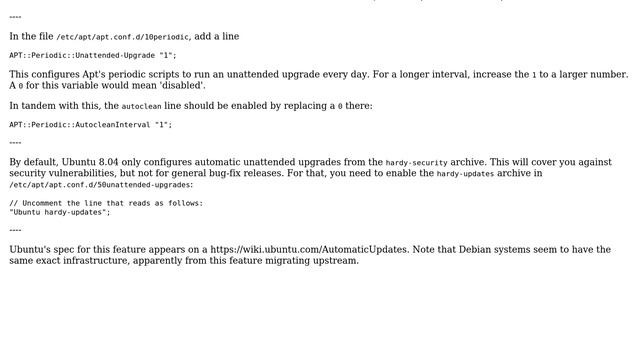 Ubuntu 8.04 (Hardy): How to automatically apt-get / aptitude upgrade packages for bugs/security? смотреть онлайн