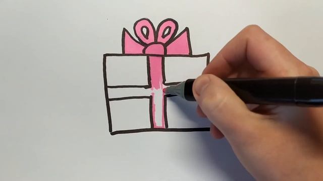 Как нарисовать подарок/Раскраска подарок на праздник/Простые рисунки смотреть онлайн