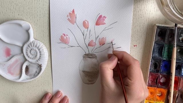 Магнолии в вазе. Просто рисуем акварелью смотреть онлайн