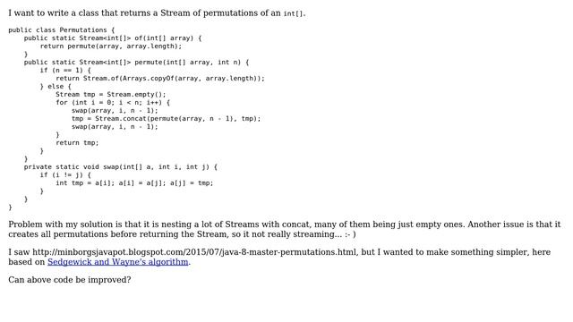 Code Review: Java 8 Stream to produce all permutations of an array using recursion (2 Solutions!!) смотреть онлайн