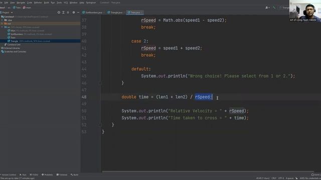 Write a menu driven Java program to calculate relative velocities & time taken to cross each other. смотреть онлайн
