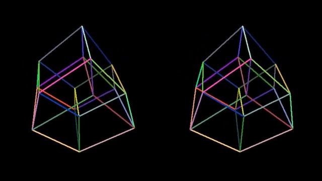 Tesseract-3d-multicolor. Rotation in four-dimensional space. 4D. Fourth dimension. Hyperspace. смотреть онлайн