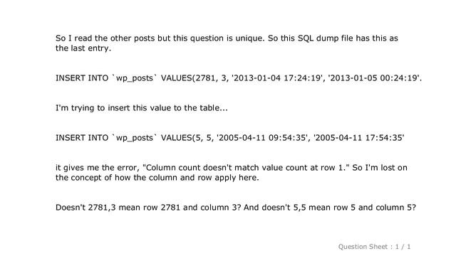 MySQL : Column count doesn't match value count at row 1 смотреть онлайн