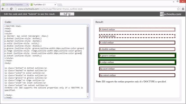 W3Schools CSS Outline Tutorial смотреть онлайн