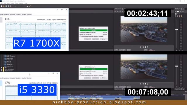 TESTE DE RENDER. RYZEN 1700X VS I5 3330 - VEGAS PRO & PREMIERE смотреть онлайн