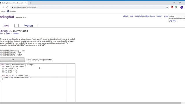 String 3 (mirrorEnds) Java Tutorial || codingbat.com смотреть онлайн