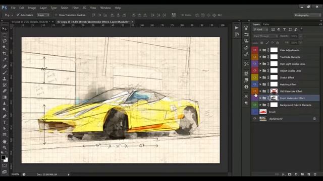 Video Tutorial Architecture Blueprint Sketch Photoshop Action смотреть онлайн