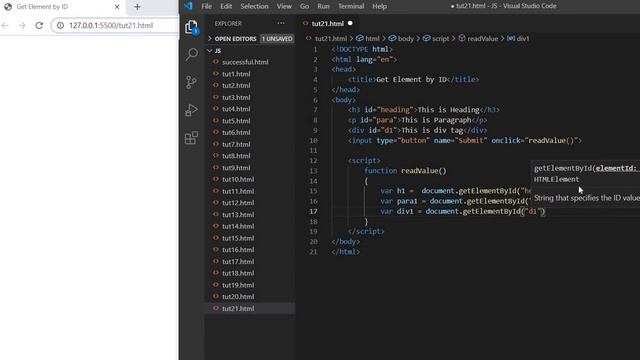 21. Use of getElementbyId() in JavaScript | JavaScript tutorial for beginners in Hindi смотреть онлайн