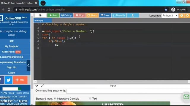 Python program to check whether a number is a perfect number or not. смотреть онлайн