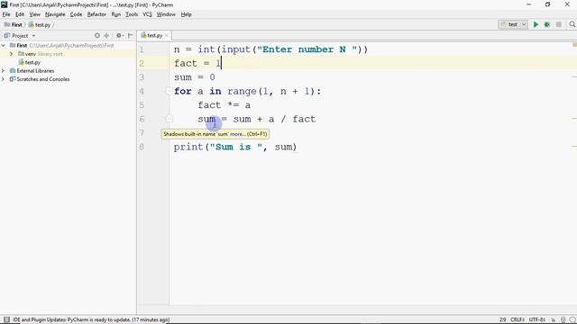 Python Program to find sum of series N/ N! | 50 Python Programs | PyCharm смотреть онлайн