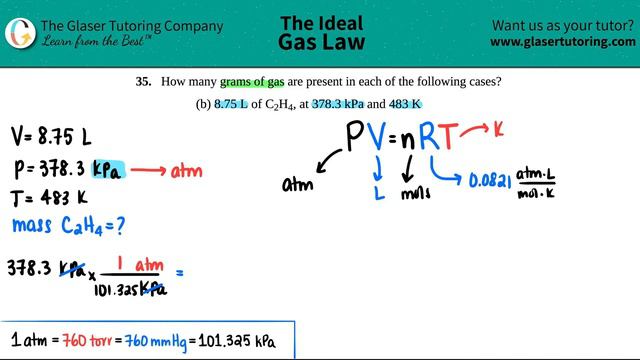 9.35b | How many grams of gas are present in 8.75 L of C2H4, at 378.3 kPa and 483 K смотреть онлайн