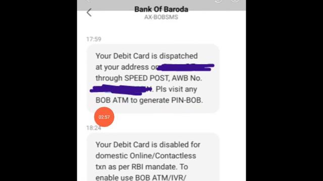 Bank Of Baroda Atm Card Tracking Message Kab Tak Aayega ? Bob Atm Card Tracking Message 2023