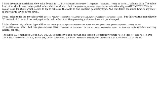 GIS: Populate_Geometry_Columns does not work with materialized view смотреть онлайн