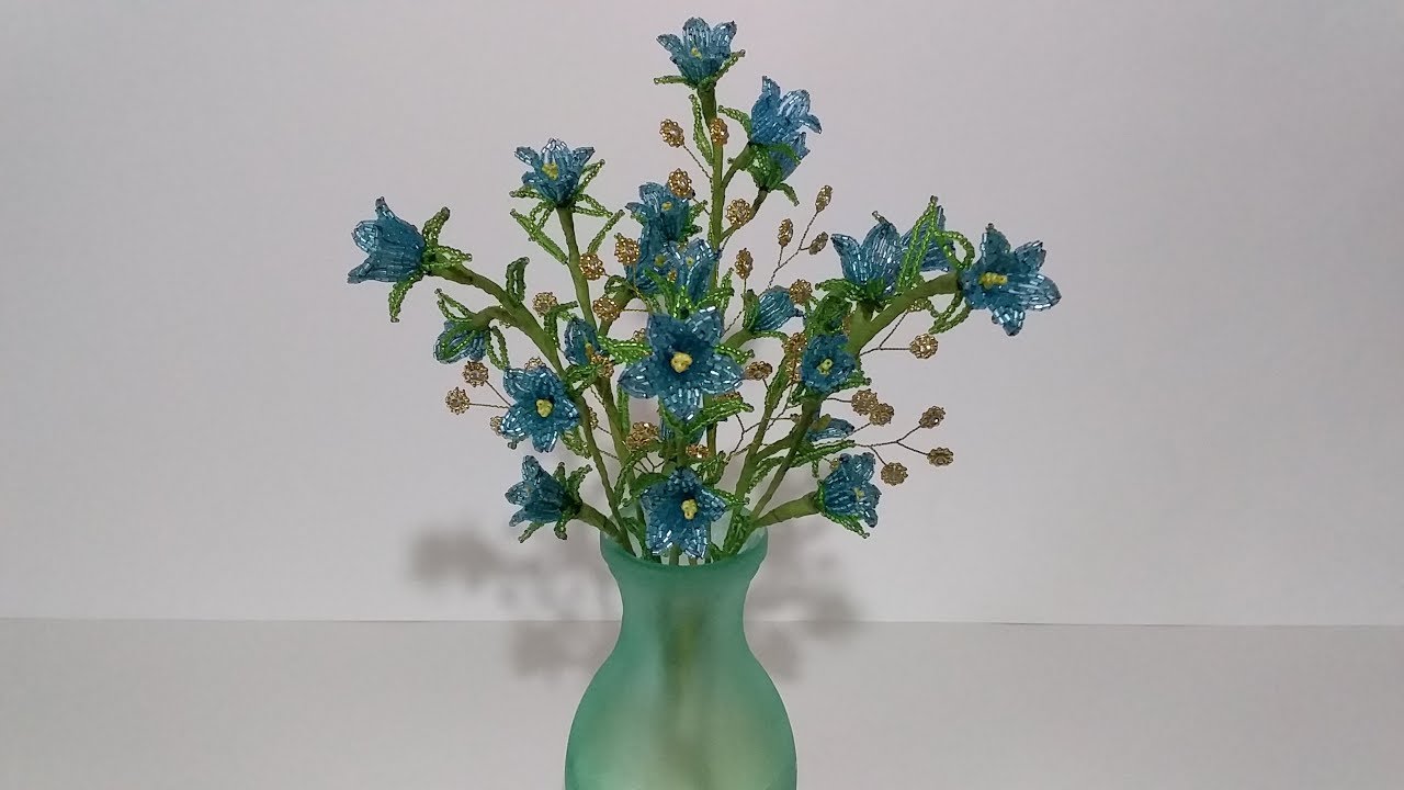 Бисероплетение. Мастер класс. Цветы из бисера. Композиция. Колокольчики в вазе . Пошаговый МК. смотреть онлайн