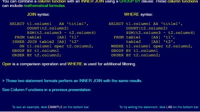 SQL 114 JOIN, INNER JOIN with Column Functions and Calculations смотреть онлайн