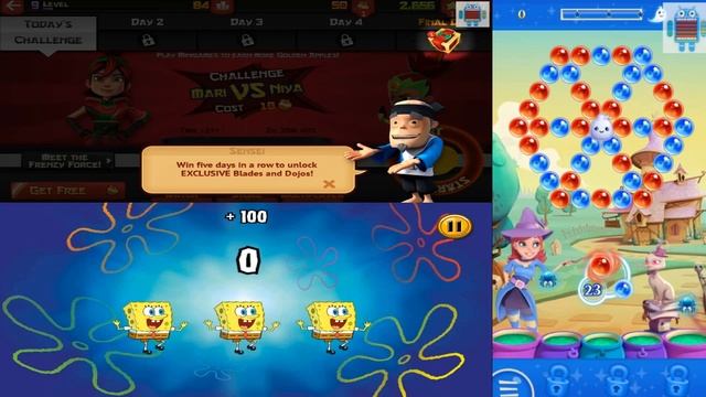 Fruit Ninja vs Bubble Witch 2 Saga vs SpongeBob's Game Frenzy смотреть онлайн