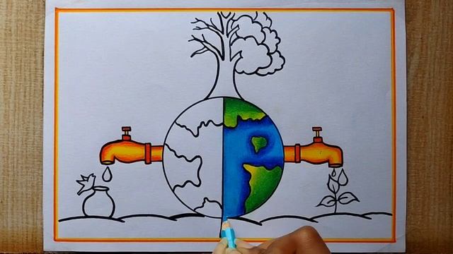 How to draw Save Environment Poster Drawing| Save water poster drawing| Save Earth Save Live drawin смотреть онлайн