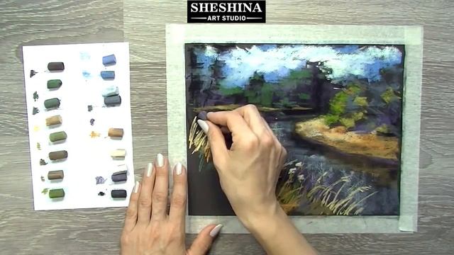 How to draw a river landscape with soft pastels ? REAL-TIME смотреть онлайн