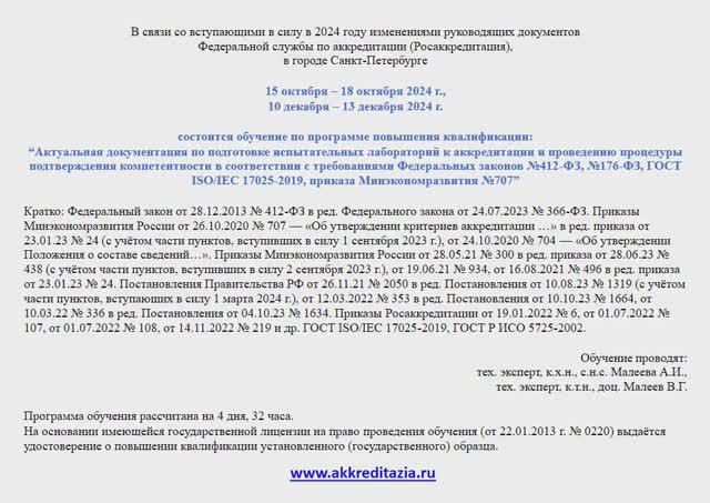 Аккредитация испытательных лабораторий (центров) в 2024 году (осень), СПб