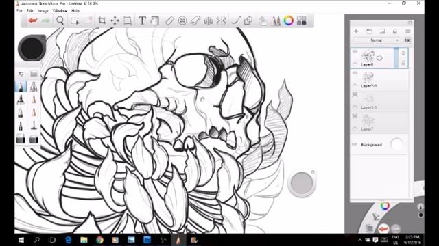 Drawing a Skull and Chrysanthemum tattoo design. смотреть онлайн